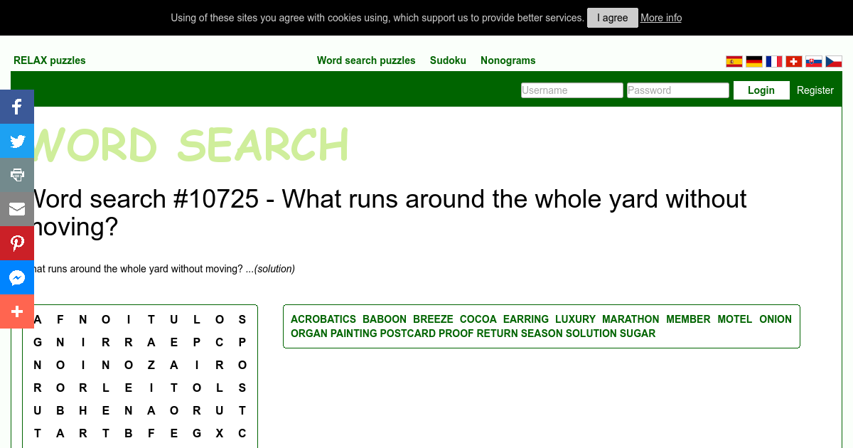 Word Search 10725 What Runs Around The Whole Yard Without